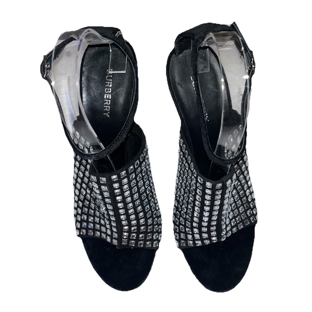 BURBERRY Ivy Velvet Rhinestone Sandals Black Ankle Strap Heels EU39/39.5 US9 ⚪️ - Picture 9 of 16